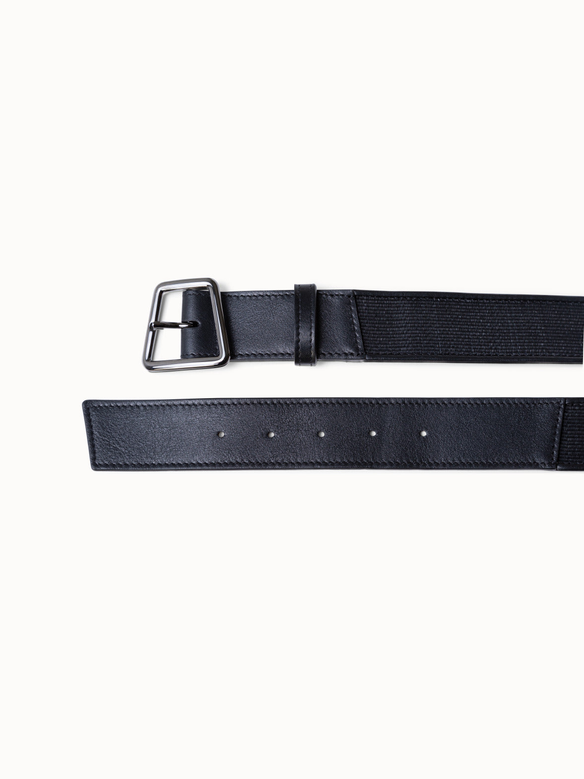 Leather and Horsehair Belt with Trapezoid Buckle - black