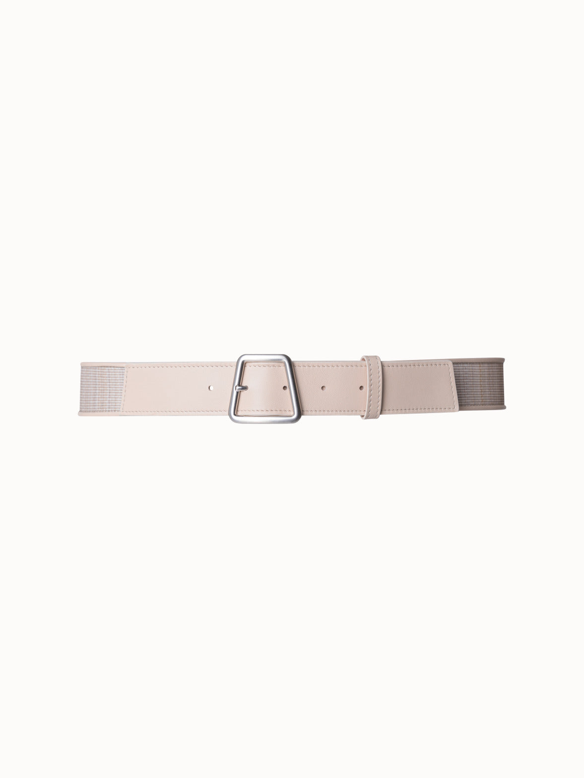 Leather and Horsehair Belt with Trapezoid Buckle - beige