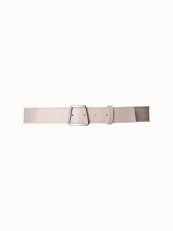 Leather and Horsehair Belt with Trapezoid Buckle - beige