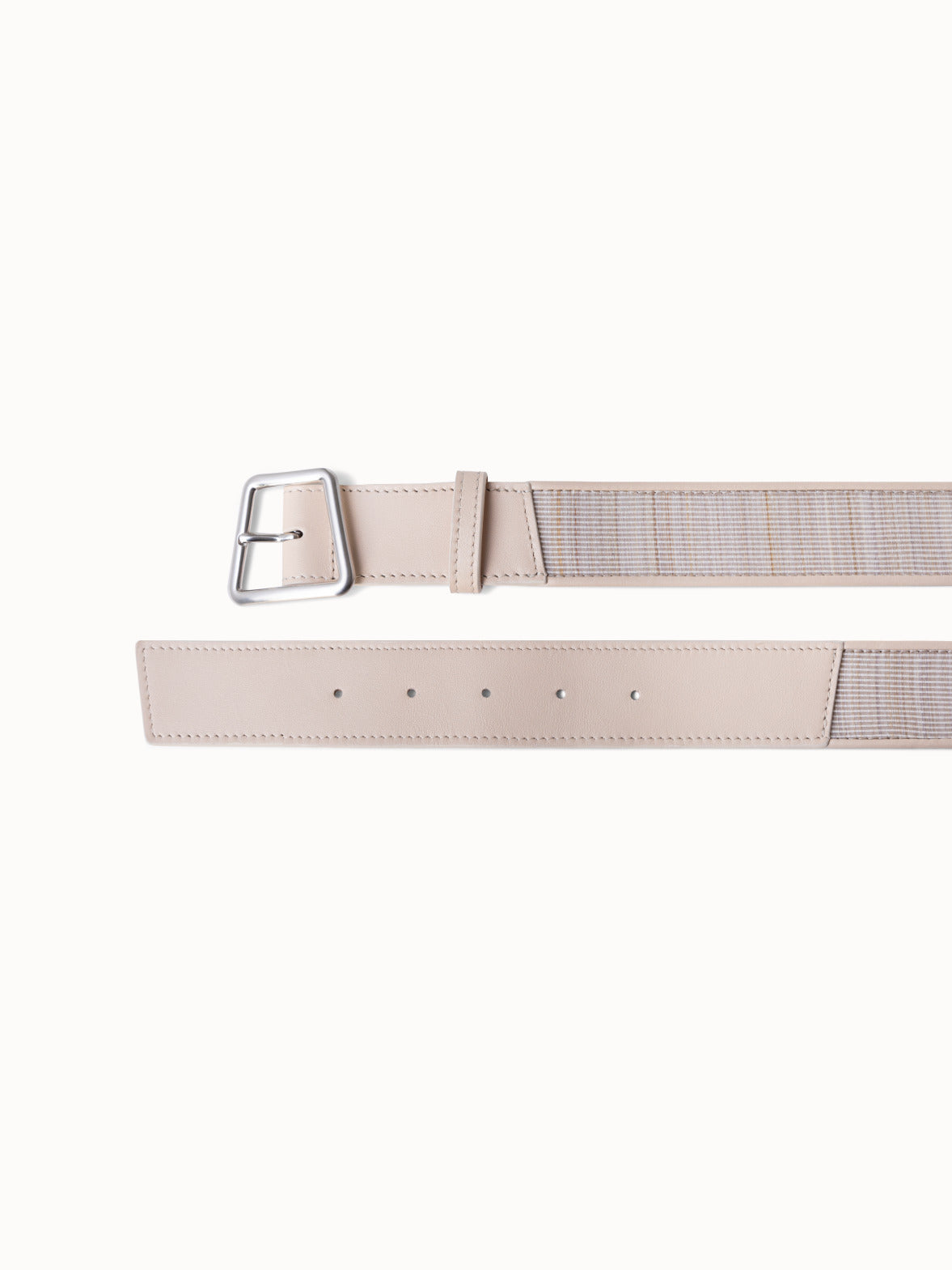 Leather and Horsehair Belt with Trapezoid Buckle - beige