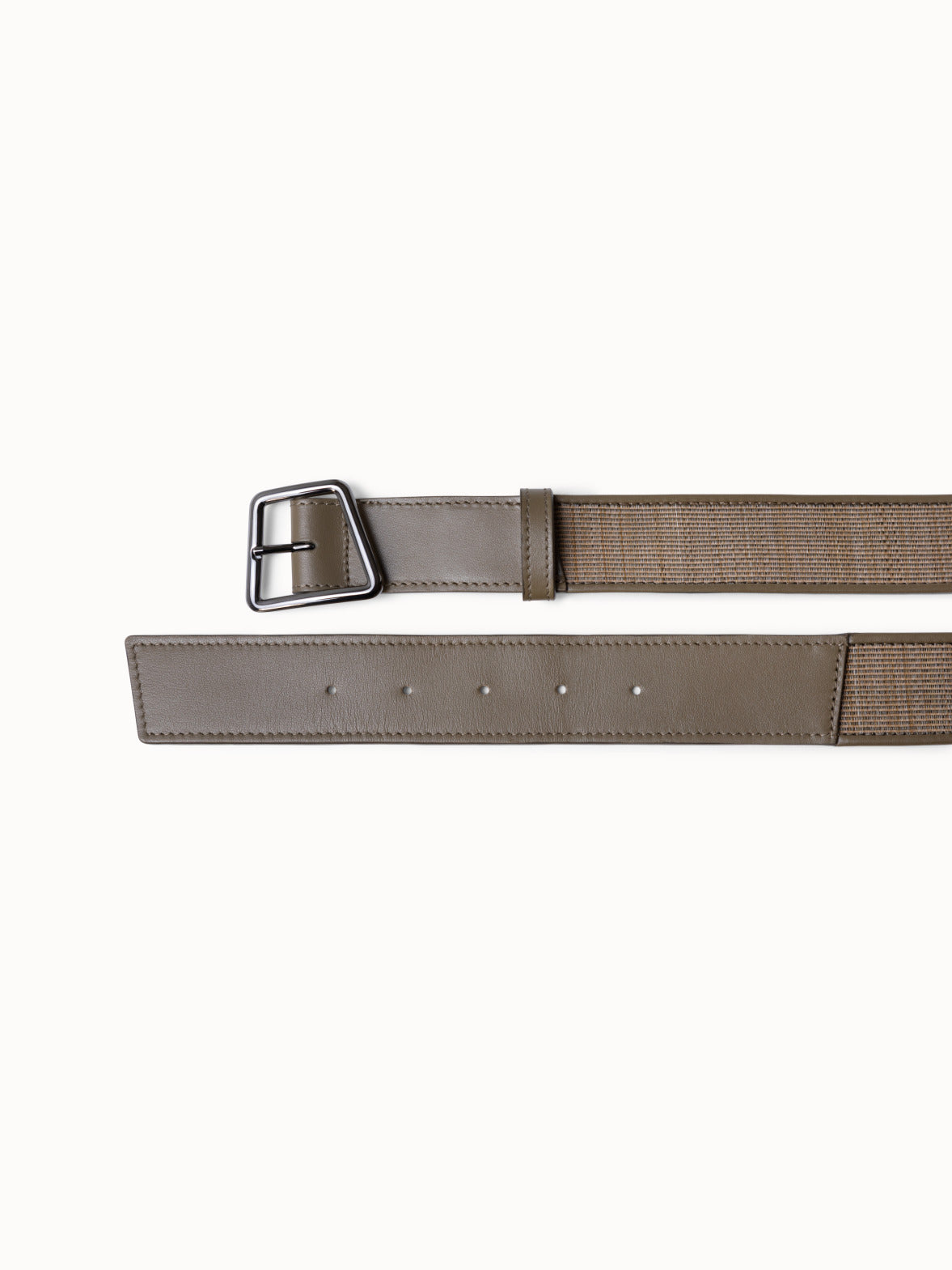 Leather and Horsehair Belt with Trapezoid Buckle - green - brown