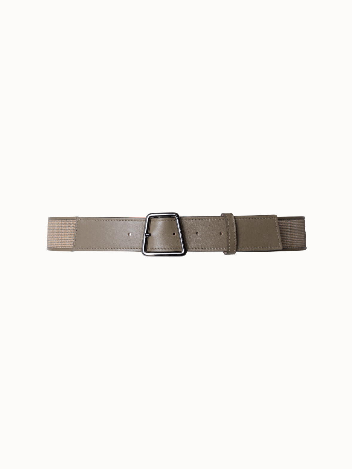 Leather and Horsehair Belt with Trapezoid Buckle - green - brown
