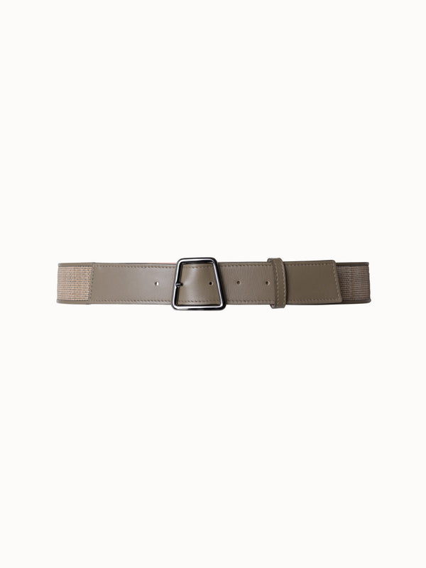 Leather and Horsehair Belt with Trapezoid Buckle - green - brown