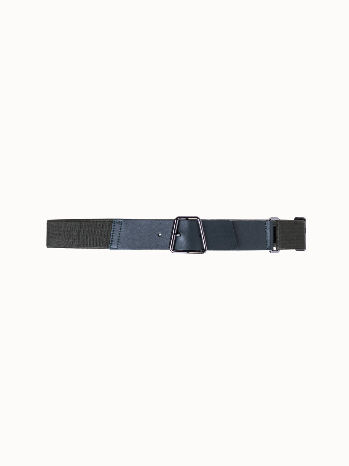 Leather and Elastic Belt with Trapezoid Buckle - green - grey