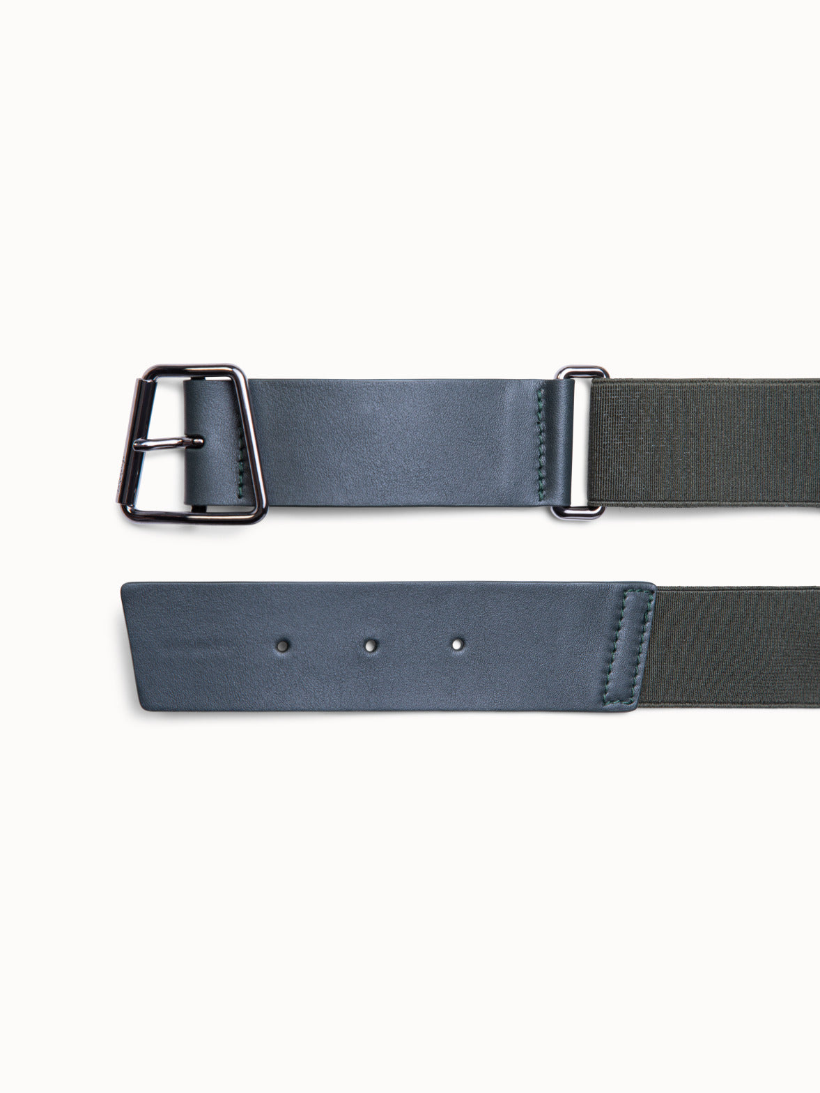 Leather and Elastic Belt with Trapezoid Buckle - green - grey