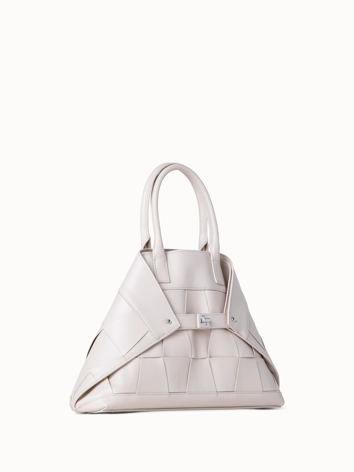 Small Ai Messenger Bag in Braided Trapezoids Leather - beige
