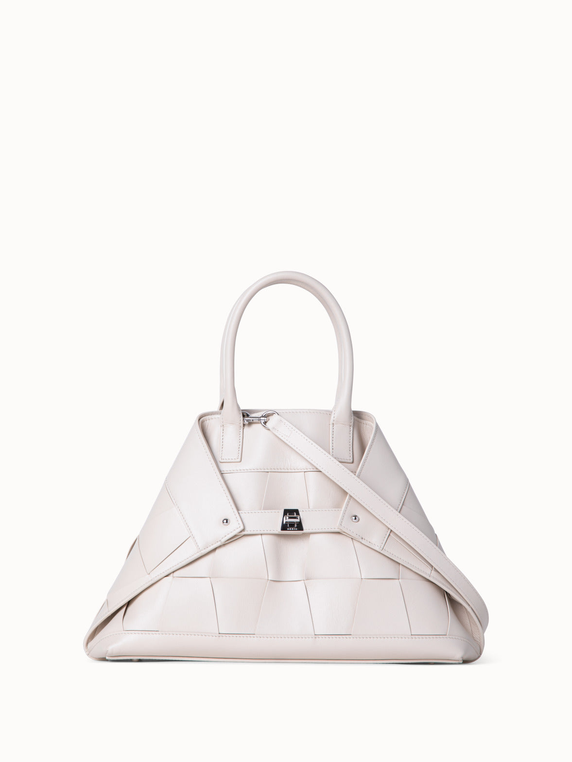 Small Ai Messenger Bag in Braided Trapezoids Leather - beige