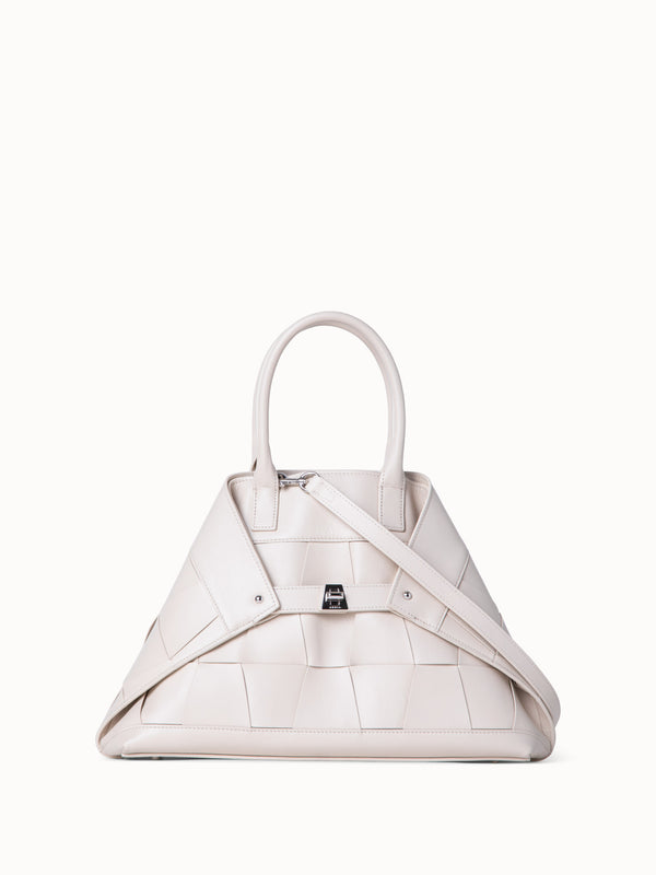 Small Ai Messenger Bag in Braided Trapezoids Leather - beige