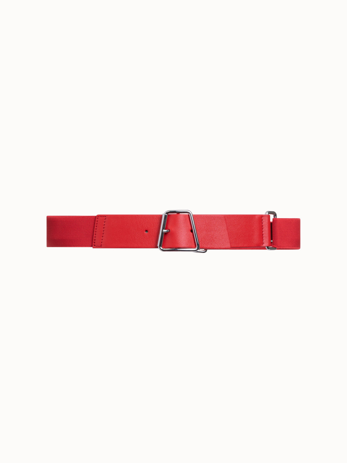 Leather and Elastic Belt with Trapezoid Buckle - red