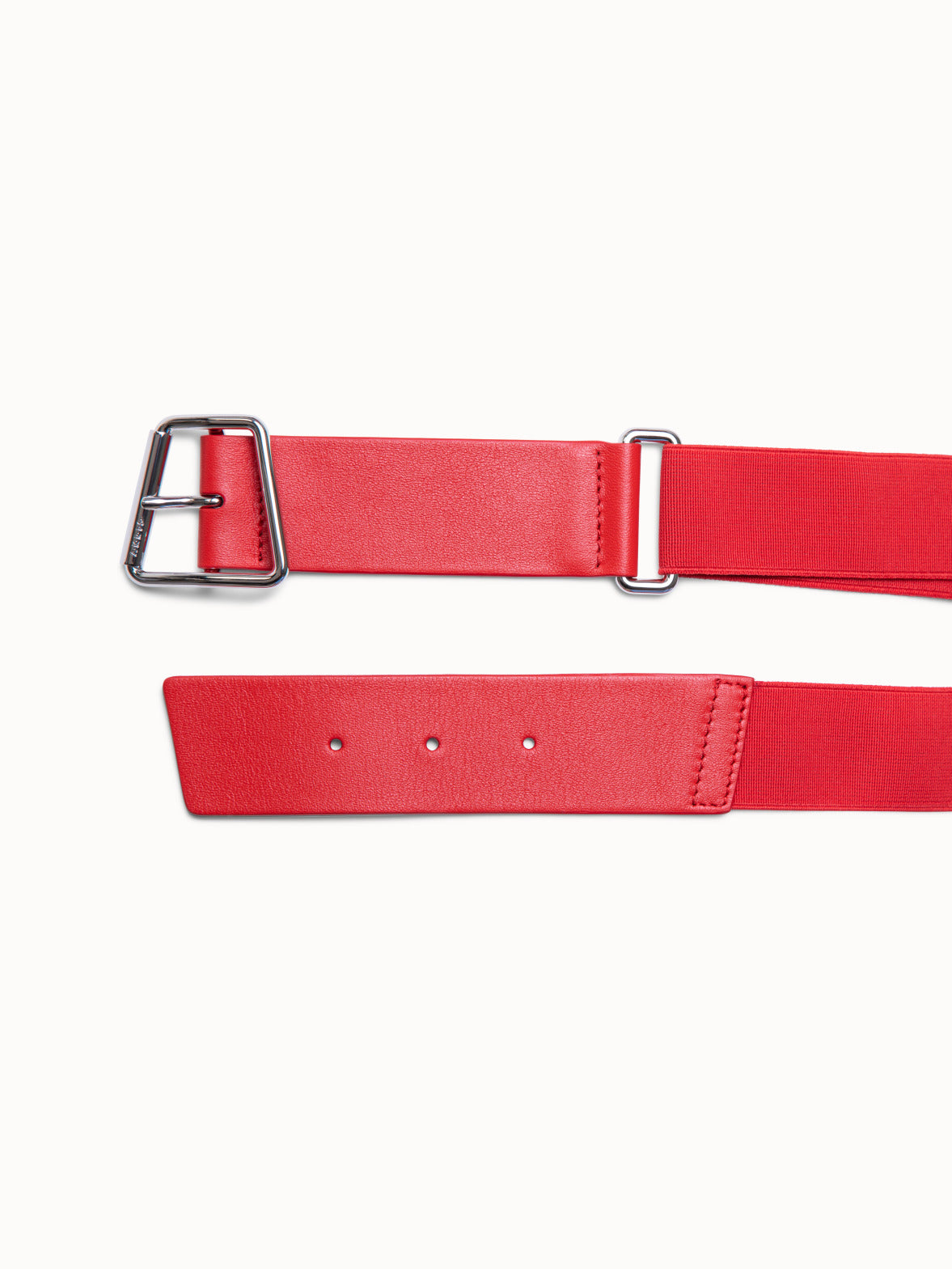 Leather and Elastic Belt with Trapezoid Buckle - red