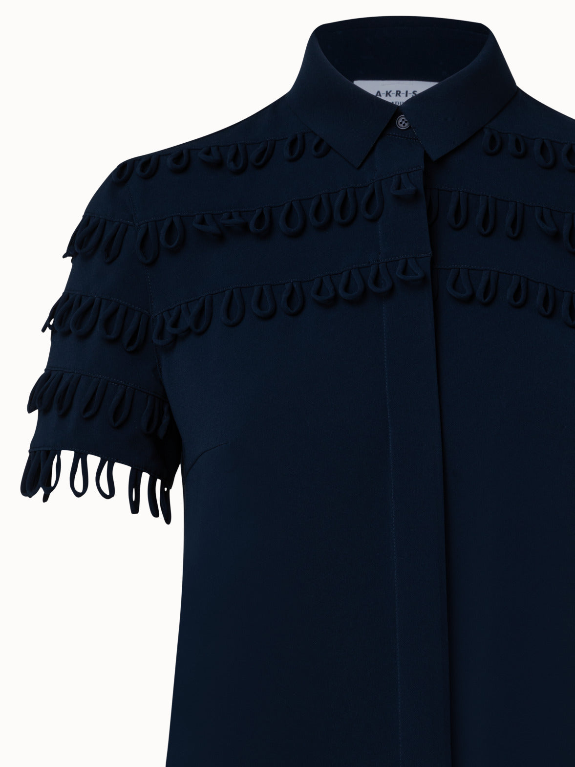Crêpe Shirt with Loop Intarsia Details - blue - navy