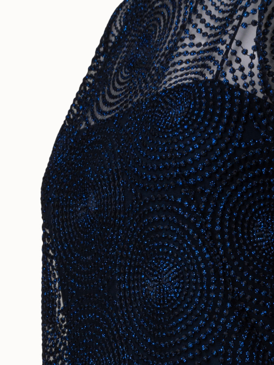 Metallic 3D Dot Embroidery Midi Dress - blue - navy
