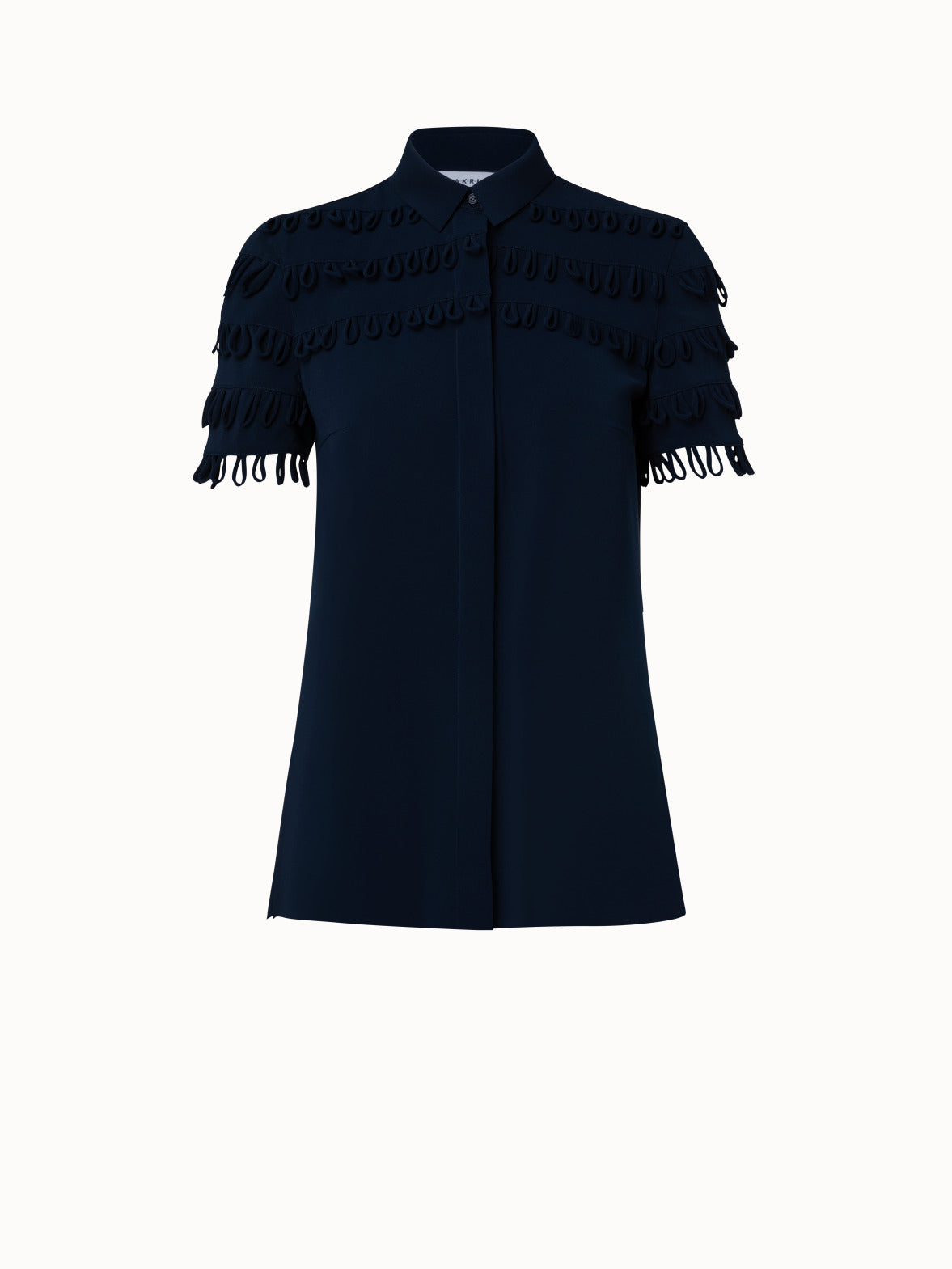 Crêpe Shirt with Loop Intarsia Details - blue - navy