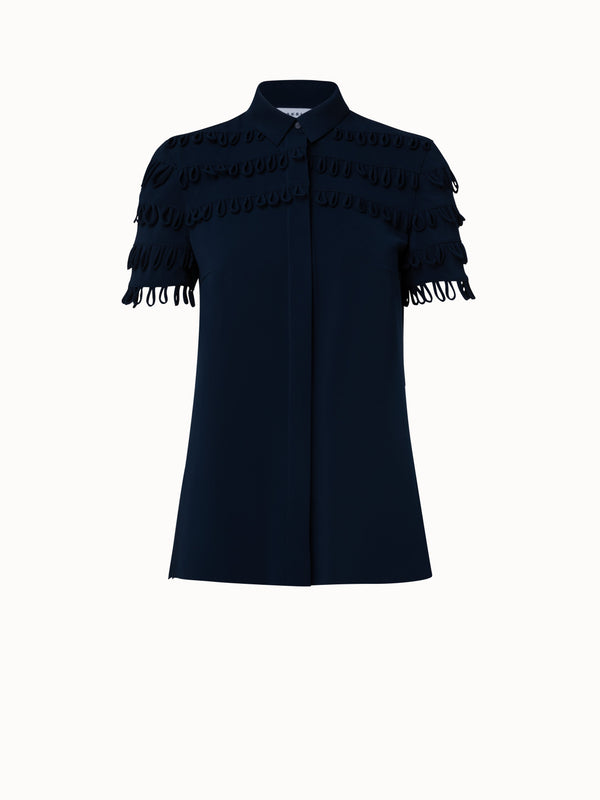 Crêpe Shirt with Loop Intarsia Details - blue - navy