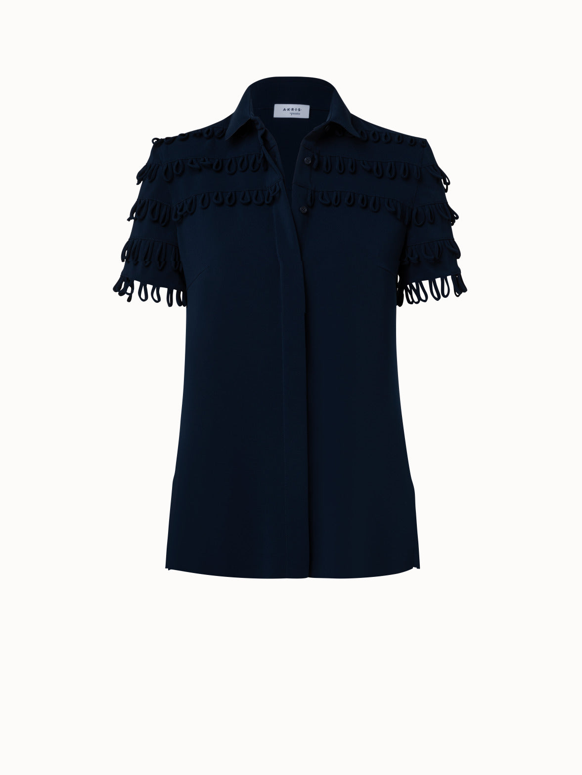 Crêpe Shirt with Loop Intarsia Details - blue - navy