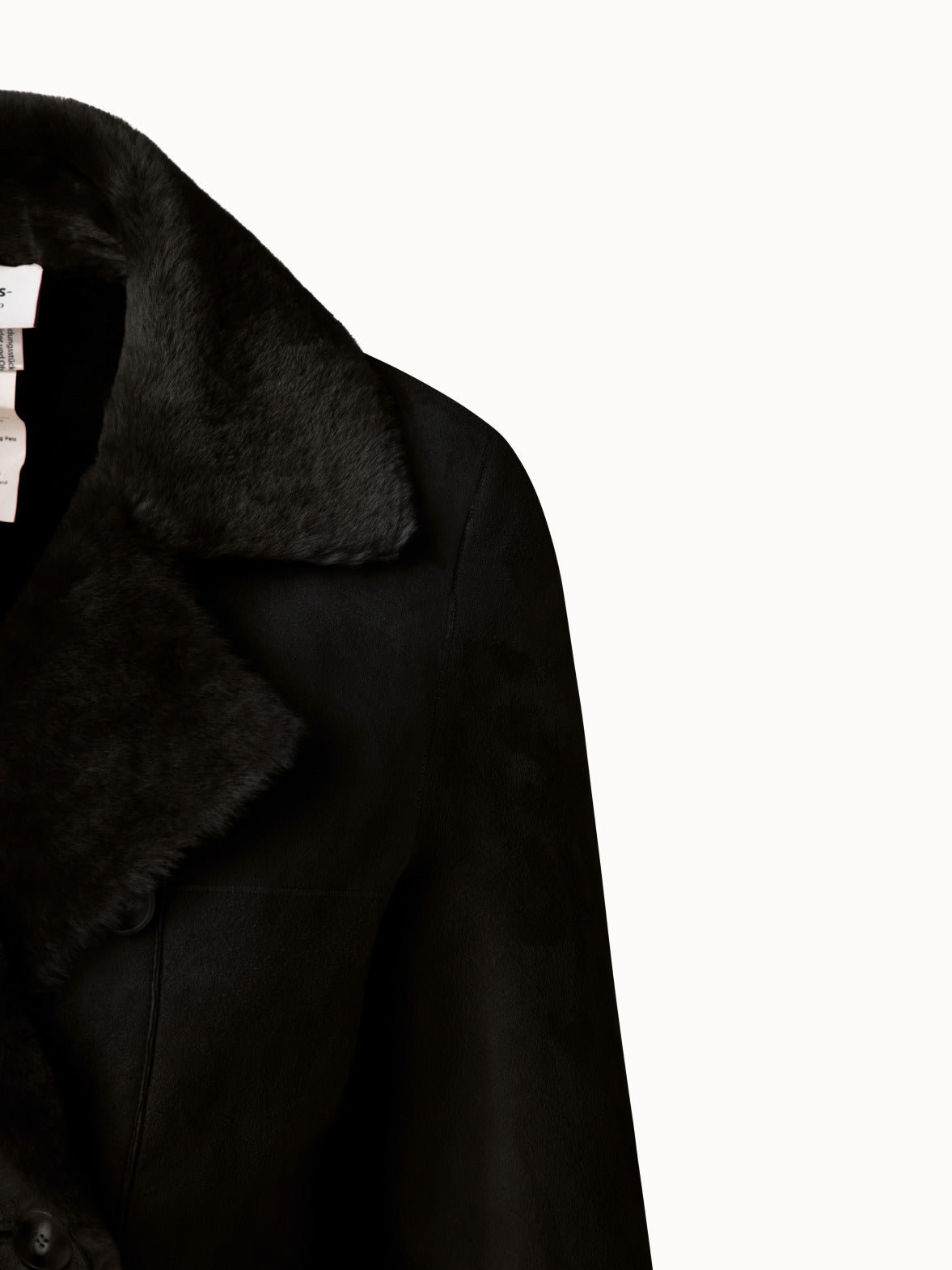 Langer Ledermantel mit Fell aus Lammfell - Schwarz