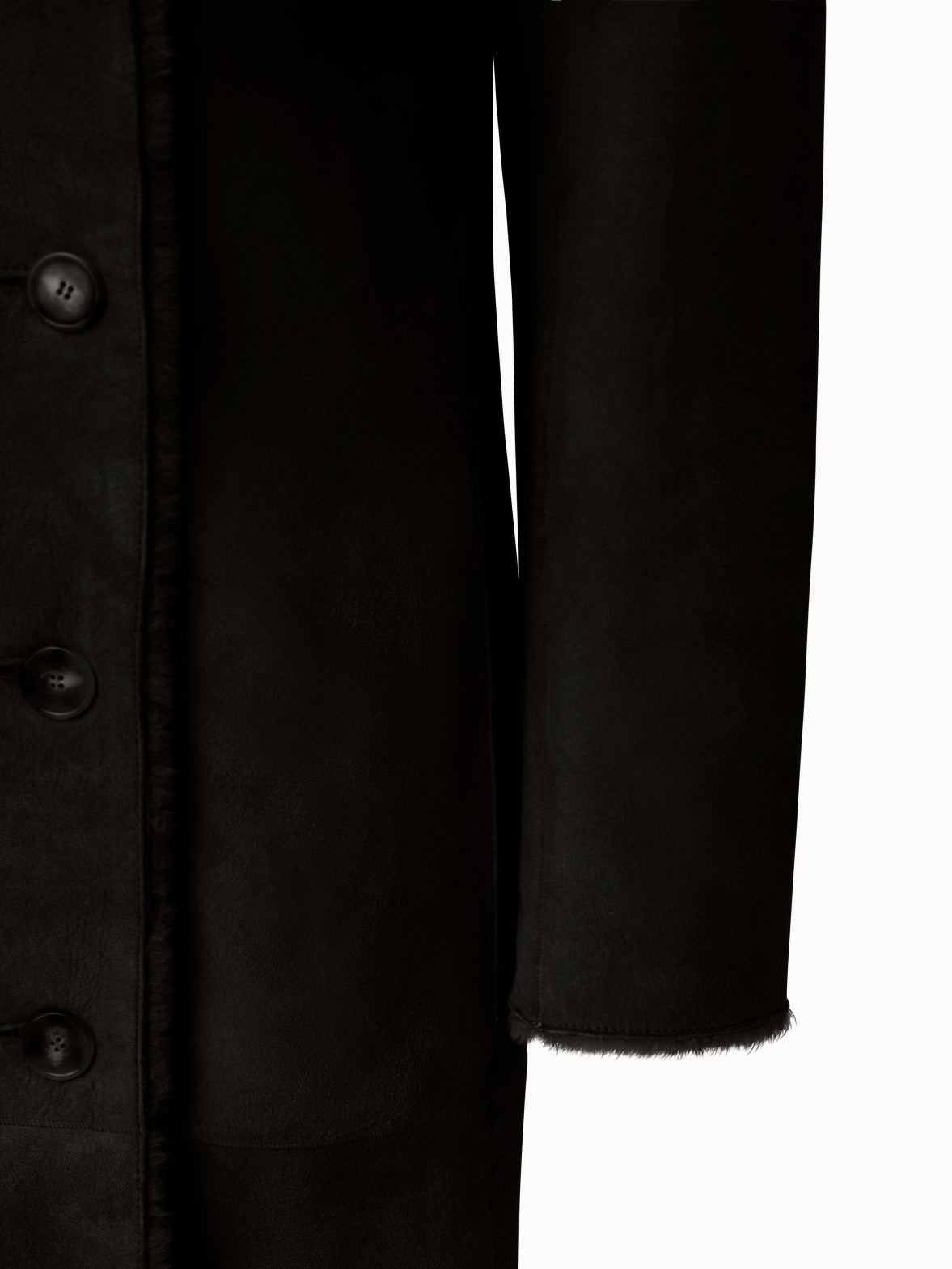 Langer Ledermantel mit Fell aus Lammfell - Schwarz