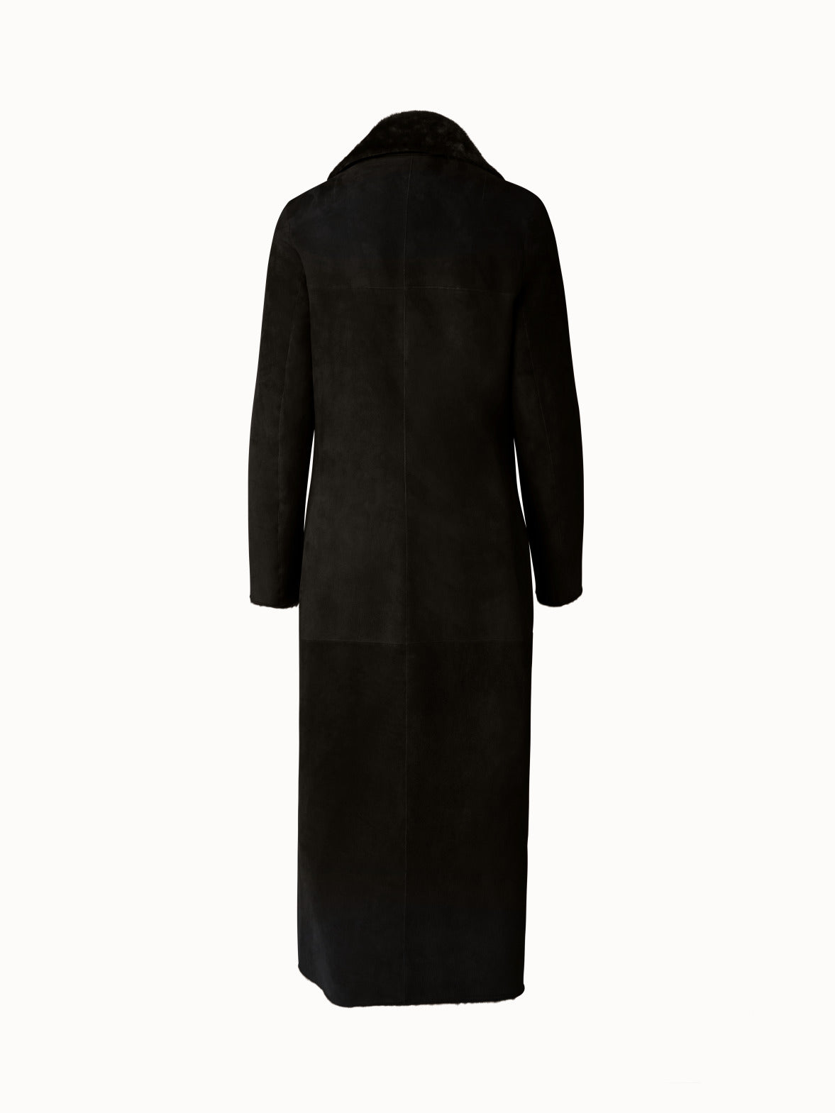 Langer Ledermantel mit Fell aus Lammfell - Schwarz