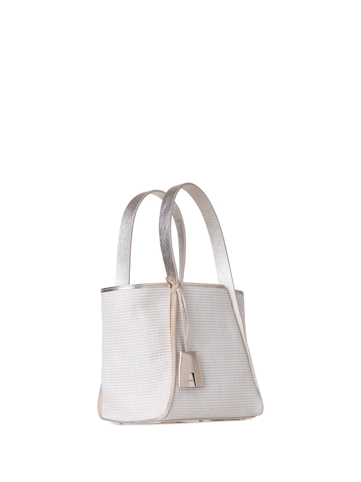 Alex Tote Bag in Raffia and Leather - silver - ecru