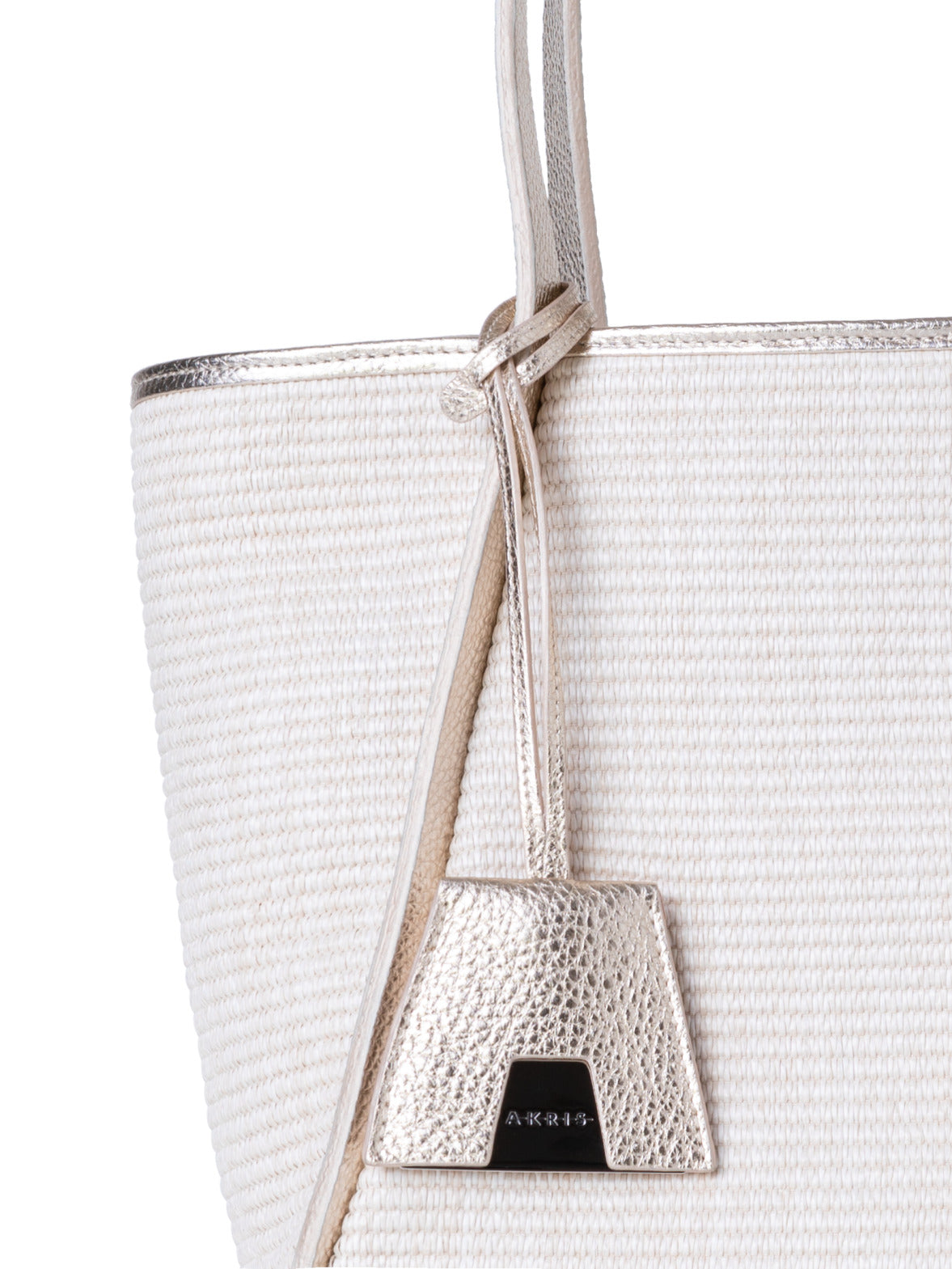 Alex Tote Bag in Raffia and Leather - silver - ecru