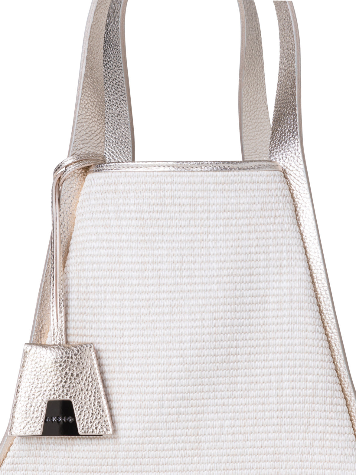 Alex Tote Bag in Raffia and Leather - silver - ecru