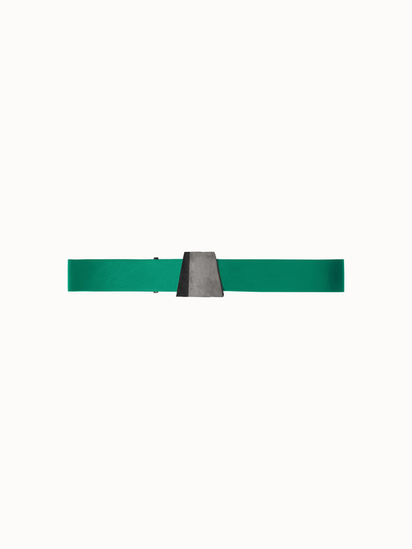 Leather Belt with Trapezoid Buckle - green
