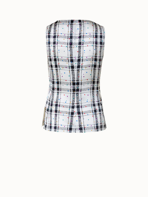 Tank Top aus Seiden-Satin mit Tweed Check Druck