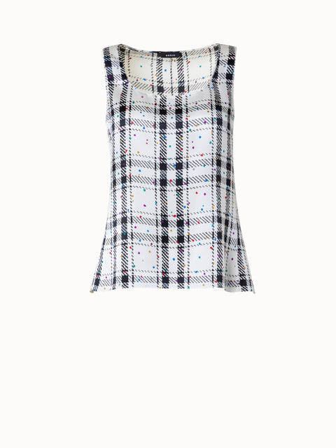 Tank Top aus Seiden-Satin mit Tweed Check Druck