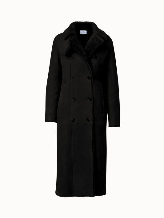Lamb Shearling Long Coat - black