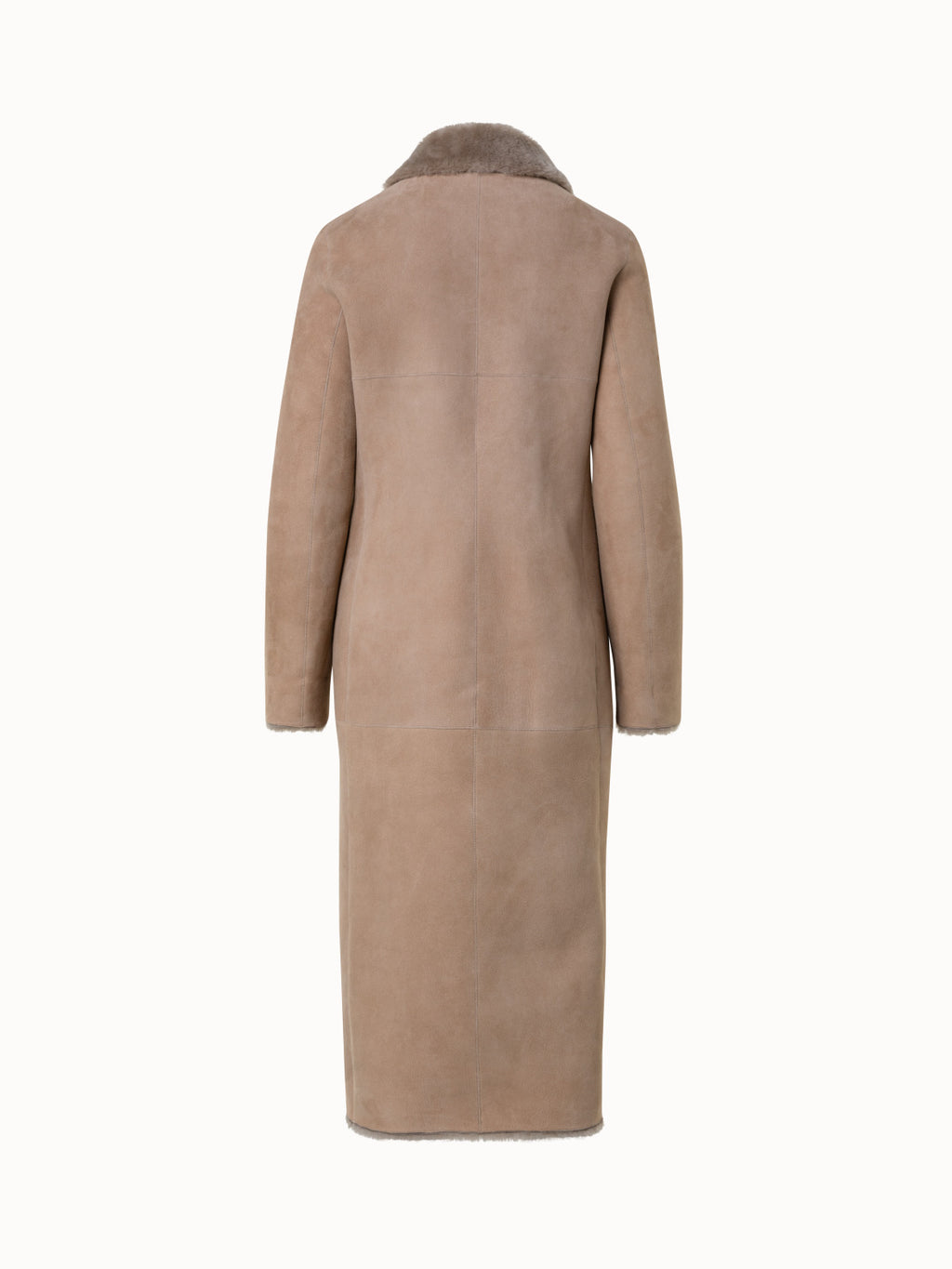 Langer Ledermantel mit Fell aus Lammfell - Beige