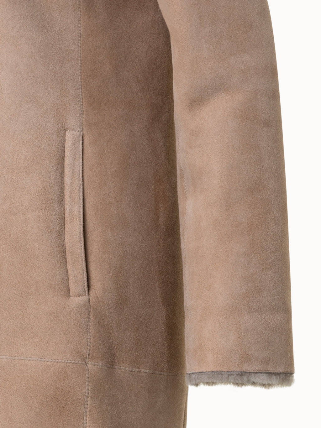 Langer Ledermantel mit Fell aus Lammfell - Beige