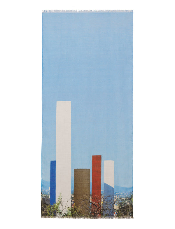 Schal mit Barragan-Towers-Print - Weiss - Orange - Grün - Ecru - Blau - Dunkelblau