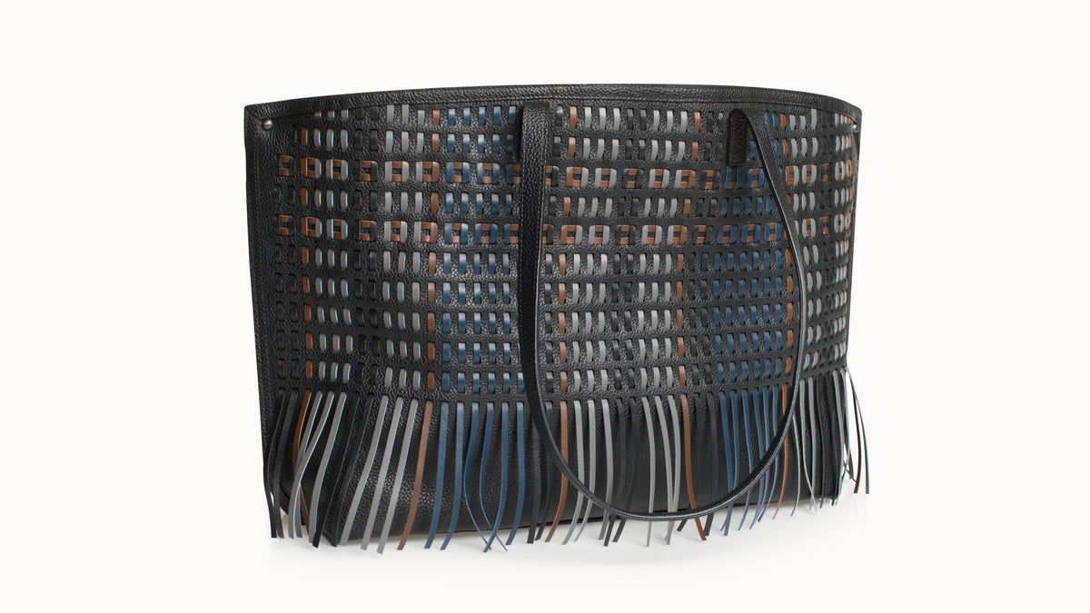 Mittelgrosse Schultertasche mit Fransen - Bunt