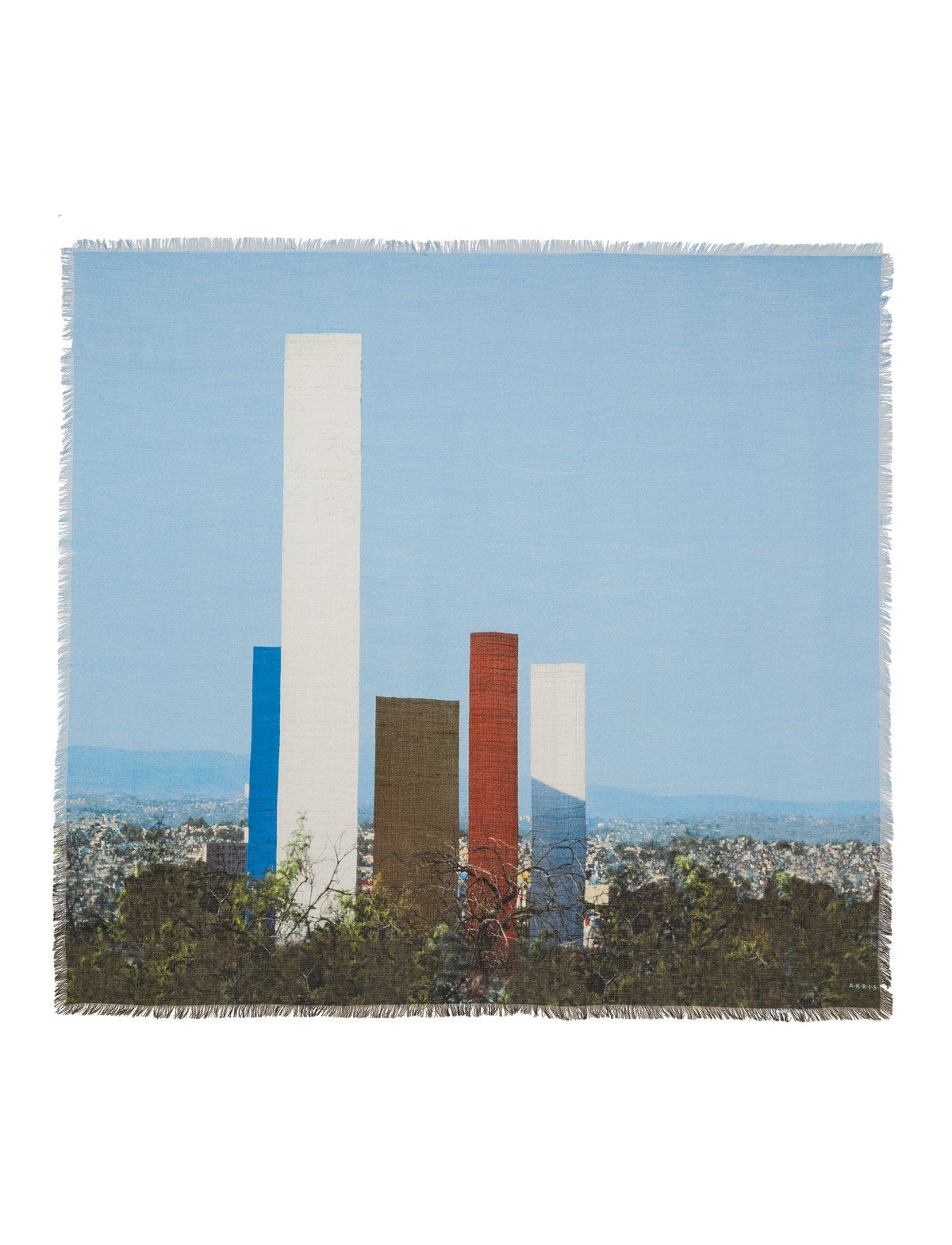 Barragan Towers print scarf - ecru - grey - red - green - wine - blue - navy - white