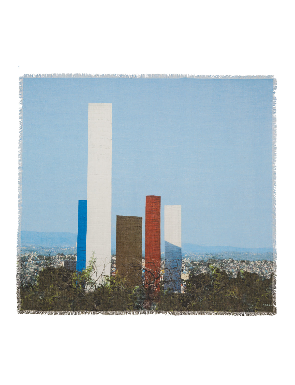 Schal mit Barragan-Towers-Print - Rot - Blau - Dunkelblau - Grün - Ecru - Weiss - Grau - Weinrot