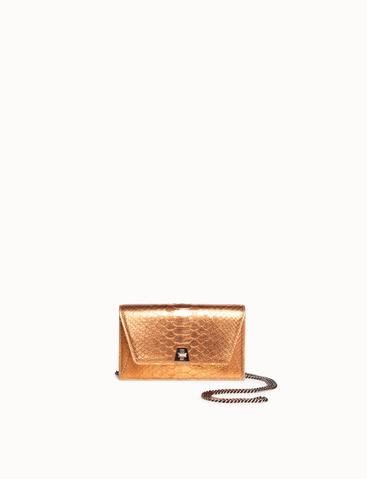 Umhängetasche, Schultertasche, Clutch aus Pythonleder - Gold