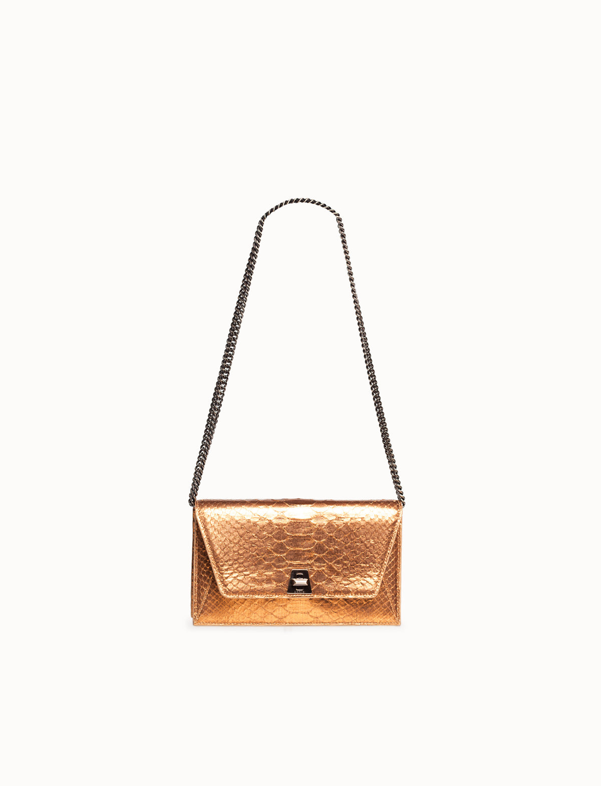 Umhängetasche, Schultertasche, Clutch aus Pythonleder - Gold